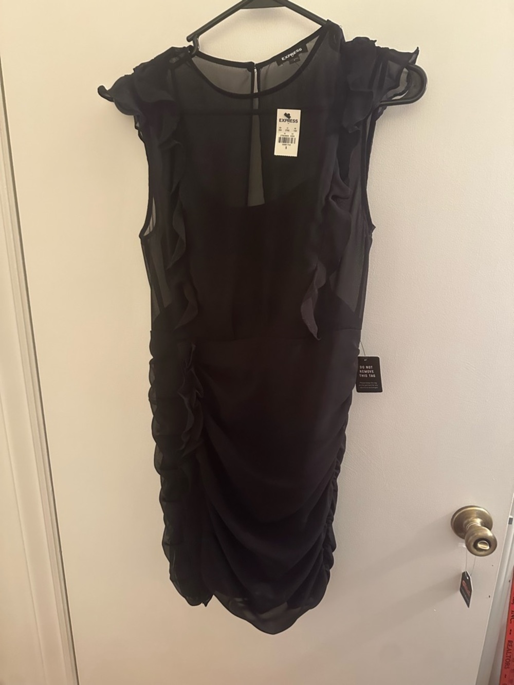 Express Black Ruffle Sheath Mini Dress